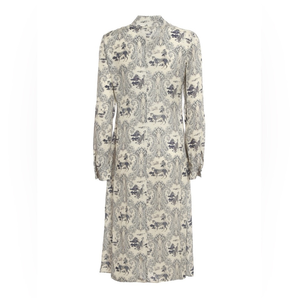 PINKO White Blue Panther Print Long Sleeve Midi Dress - Picture 5 of 16